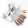 10 sztuk / zestaw Marmurowe Pędzle Makijaż Blush Proszek Brwi Eyeliner Highlight Contealer Contour Foundation Make Up Brush Set