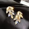 Sześcienny Cyrkon Złoty Stadnina Kolczyk Dla Kobiet Kryształowy Liść Ślubne Kolczyki Ślubne Rocznica Prezent 2020 Nowa Biżuteria