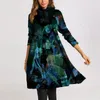 2020 hiver col roulé chaud Vintage imprimé robe femmes automne élégant manches longues Patchwork robes femme décontracté ample Vestidos Y0118