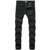 GODLIKEU Jeans décontractés pour hommes déchirés skinny noir motard designer hip hop pantalon en jean