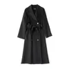 New Collection Women's Double Cashmere Coat Notched Collar Long Sleeves Double Breasted Adjustable Belt Elegant Outerwear Winter Coat