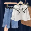Baby Girls кружевная рубашка джинсы брюки одежда с длинным рукавом набор одежды детской одежды 20220303 Q2