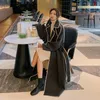 Women's Wool & Blends Autumn Winter Women Fashion Bandage Long Woolen Coat Jacket Office Lady Elegant Color Block Plus Size Windbreaker Over