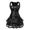 Bustiers Corsets Steampunk Corset Lace up Back Waist Trainer Body Shaper Buckle Bustier Overbust Dress Leather Mini Skirt Tutu