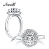 Ainuoshi Fashion 925 Sterling Silver 2.65 Karat Cut Cut Halo Pierścionek zaręczynowy Symulowany diamentowy srebrny pierścionek Y200106