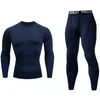 Conjunto de chándal de ropa deportiva para hombre, mallas para correr, Fitness, MMA, traje deportivo, mallas de compresión para baloncesto, camiseta, 2 piezas, conjunto para hombre Y1221