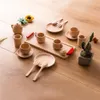 Baby Toy Wooden Kitchen Toys Pretend Play Cutting Fruit Vegetables Mini Solid Beech Tea Coffee Cup Set Early Education Food Toys LJ201007