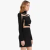 Adyce New Autumn Black Lace Bandage Dress Women Sexy Long Sleeve Hollow Out Club Mini Celebrity Runway Party Dress Vestidos 201204