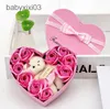 US Stock 10 Flowers Soap Flower Gift Rose Box Bears Bouquet For 2022 Valentines Day Wedding Decoration Gift Festival Heart-shaped Box