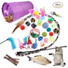 28 pièces/ensemble chat jouets assortis Tunnel chat plume Teaser interactif moelleux souris boules froissées pour chat chiot Kitty chaton JK2012XB