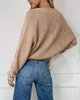 Kvinnor Solid Casual Sweater Oversize V Hals Stickade Cardigans 2020 Höst Varm Loose Lantern Sleeve Singel Row Button Kvinna Coat