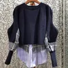 春のファッションルーズセーターシャツ大きいサイズ韓国語バージョンチェック柄ストライプシャツパッチニットセータープルオーバージュンパー201204