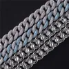 15mm 16/18/20/22/24inch White Gold Plated Ice Out Bling CZ Cuban Chain Necklace Bracelet for Men Women