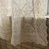 American Country Cotton Linen crochet Kitchen Half Curtain Retro Small Curtain Hollowed out Short Drapes For Bay Window #30 LJ201224