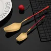 Flatware Sets Red Gold Matte Cutlery Set 1810 Stainless Steel Tableware Home Steak Knife Fork Spoon Teaspoon Dinnerware3978620