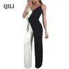 QILI Vrouwen Wijde Pijpen Jumpsuits Overall Spaghetti Band Dubbele Kleur Jumpsuit Romper Womens Casual Overalls Plus Size S-XXL T200107