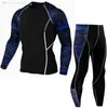 Nieuwe Winter Running Pak Heren Compressie Sport Panty's Gym T-shirt Leggings 2 Stuks Thermische Ondergoed Tracksuit Rashgard Male Y1221