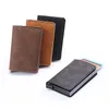 RFID Blocking Vintage Automatic Leather Credit Card Holder Men Aluminum Alloy Metal Business ID Multifunction Cardholder Thin Wallet for Man