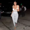 Kyliejenner bawełna sport dwa kawałki Gymwear projektant nowe mody paski spaghetti w pasie krótki Top legginsy zestaw LJ200815