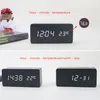 US stock LED Wooden Digital Alarm Clock With USB Charging Ports Black a07