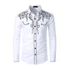 Camisa Masculina Elegante de Cowboy Ocidental Bordada Slim Fit Camisas Casuais de Manga Longa Camisa de Festa de Casamento Masculina