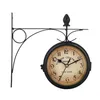 Накрытый сад настенные часы двухсторонний аккумулятор Винтажный ретро домашний декор для дома украшения металлические подвесные часы 201202