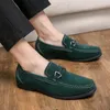 드레스 신발 남성 녹색 스웨이드 로퍼 캐주얼 비즈니스 평면 미끄러짐 공식적인 부드러운 편안한 운전 사회 신발