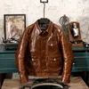 Marka YR klasyczny styl casual olejna kurtka ze skóry bydlęcej mężczyzna szczupły płaszcz z prawdziwej skóry vintage winter warm RL LJ201029