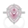 Anello di diamanti da laboratorio rosa con goccia d'acqua 925 Gioielli in argento sterling Fedi nuziali per donne Gentile pietre preziose 4037033