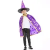 2pcs/set Halloween Cape Cloak Hood+Witch Hats Children Performer Magician Wizard Hot Stamping Five Star Cloak Cape Poncho Hat Set