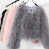 sexy Ostrich wool turkey real fur women black coat genuine feather short plus size 5XL,7XL winter festival long sleeve jacket 210204