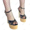 Rontic Ny Ankomst Kvinnor Plattform Sandaler Cork Mönster Ankelband Sexiga Stiletto Heels Open Toe Black Party Shoes US Storlek 5-20