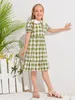 Meisjes Peter Pan Collar Puff Sleeve Gingham Jurk Zij