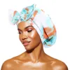 Bonnet en Satin solide avec larges attaches extensibles, soins pour cheveux longs, chapeau de nuit pour femmes, ajustable, coiffure, Bonnet de douche en soie