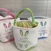 Partiks Tavşan Paskalya Sepeti Kişiselleştirilmiş Paskalya Bunny Tote Çanta Yumurta Şekerleri Sepetleri Tuval Kovalar DIY Sevimli Parti Dekorasyon 08