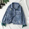 ZQLZ Outono Mulheres Denim Jaqueta Bomber Appliques Vintage Elegante Outwear Outono Hole Casaco Feminino Casaco Casual Jeans Tops 201112