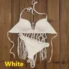 3-częściowy zestaw Gypsy Boho Hand Crochet Bikini Set Kobiety Swimwear Tassel Spódnica, z długą frędzą spódnicą plaży Net1