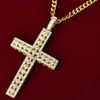 Krzyż Wisiorek Złoty Kolor Materiał miedzi Bling Cyrkon Mężczyźni Kobiety Biżuteria Hip Hip