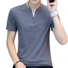 BROWON Summer Top Men T-shirt Casual Short Sleeve Cotton Business T-shirts Slim Fil Solid Color T Shirt Fashions 220304