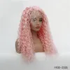 Pink Color Kinky Curly Synthetic Hair LaceFront Wig HD Transparent Spets Frontal Perruques de Cheveux Humains Wigs 1935-2335#283Z