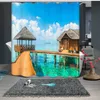 SeniSaihon 3Dシャワーカーテンシーサイド砂浜のビーチの風景パターンバスカーテン防水布バスルームカーテンProducts T200711