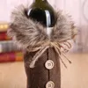 DHL snabb leverans Nytt vinskydd med båge Plaid Linneflaska Kläder med fluff Creative Wine Bottle Cover Fashion Juldekoration