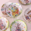 Cartoon Rabbit Fruit Plate Day de Páscoa Crianças Presente Bandeja de Ferro Decorativa Placa de Cozinha Bandeja de Armazenamento de Frutas de Frutas 19.5cm BBF14094