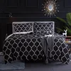 Czarny Geometryczny zestaw pościeli Poliester Szlifowanie Duvet Set King / Queen Size Pościel Pościel Bedclothes Wzór siatki Netto Pościel 201021