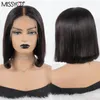 Lace Paryk Korta Bob Closure Wig med svansfilte för kvinnor Naturfärg Mänsklig hår Del 13x1 Hårlinje Brasiliansk 180%