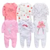 6 pcs 3 pcs baby meninas manga longa manga bonito verão roupas de bebê algodão recém-nascido 0-12 meses Roupa de Bebe Jumpsuit Outwear 201029