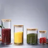 Transparente Lebensmittelbehälter aus Glas, Korken, Deckel, Gläser, Flaschen für Sand, Flüssigkeit, umweltfreundlich, mit Bambusdeckel, Ganzes 4409004