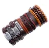 Vintage woven cowhide Bracelet diy 12 style 12 piece suit men's leather chain arm ornament cross skull Wooden bead hand string