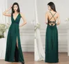 Sexig Deep V Neck Party Dress Women Backless High Split Bridesmaid Dress Gowns Aftonklänning På lager CPS3008