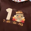 Klädsuppsättningar 2022 Thanksgiving Costume Autumn Baby Boy Girl Set Born Turkiet Skriv ut Hooded Top Långärmade byxor 2st 0-24m Härlig söt